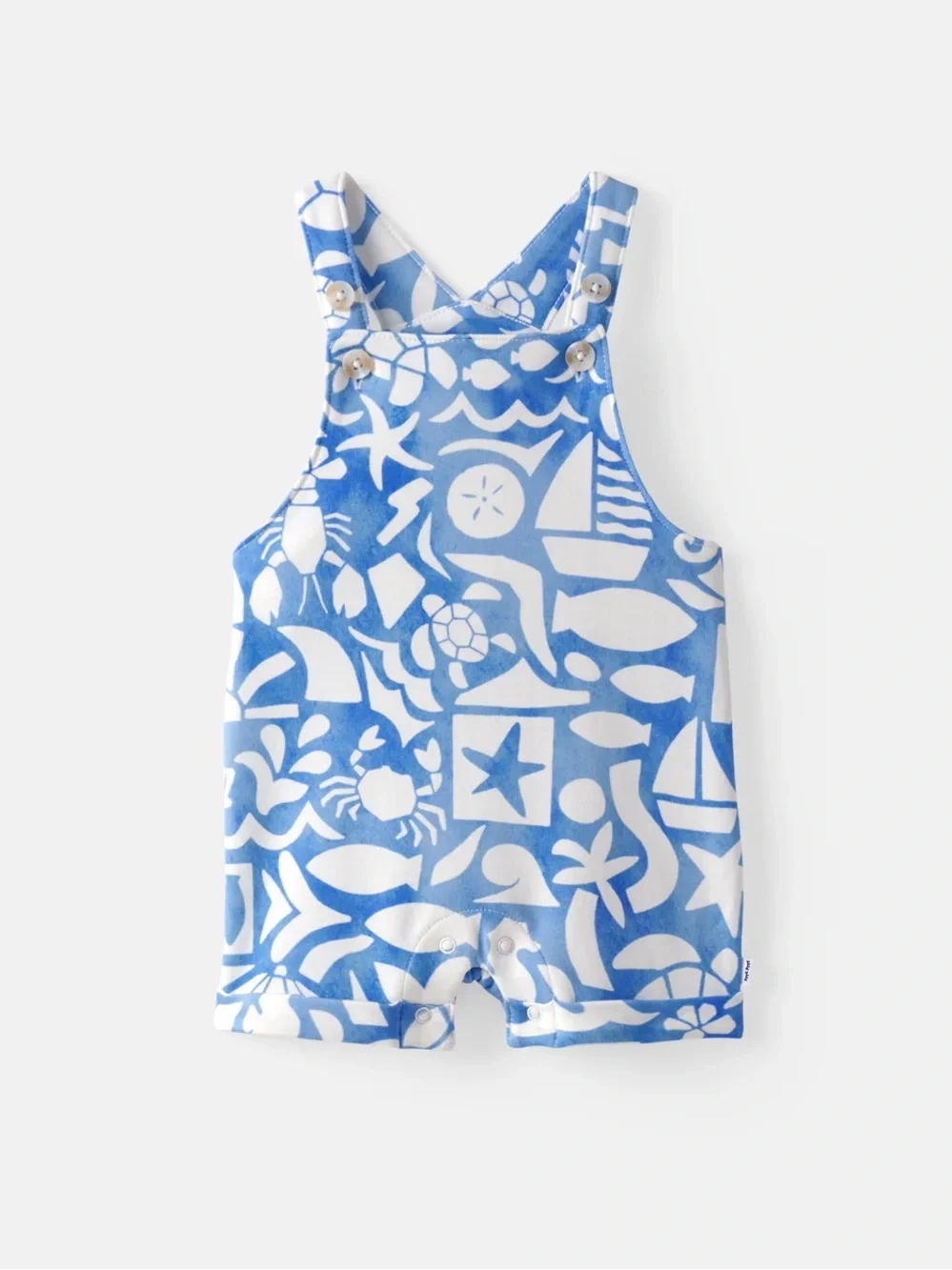Little Sleepies Blue & White Summer Shores Shorty Overall 12-18M